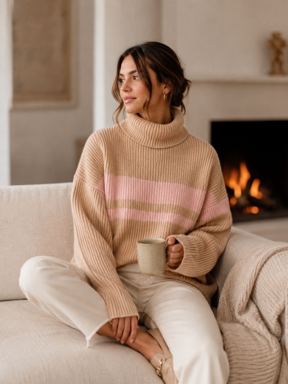 NEW J.Crew Women’s Cashmere Relaxed Turtleneck Sweater in Stripe